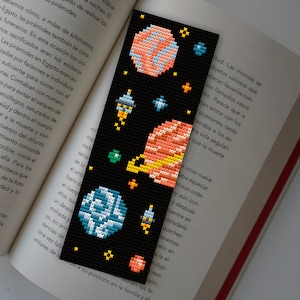Space planets cross stitch bookmark pattern PDF Cosmos embroidery Space cross stitch bookmark Book lover gift