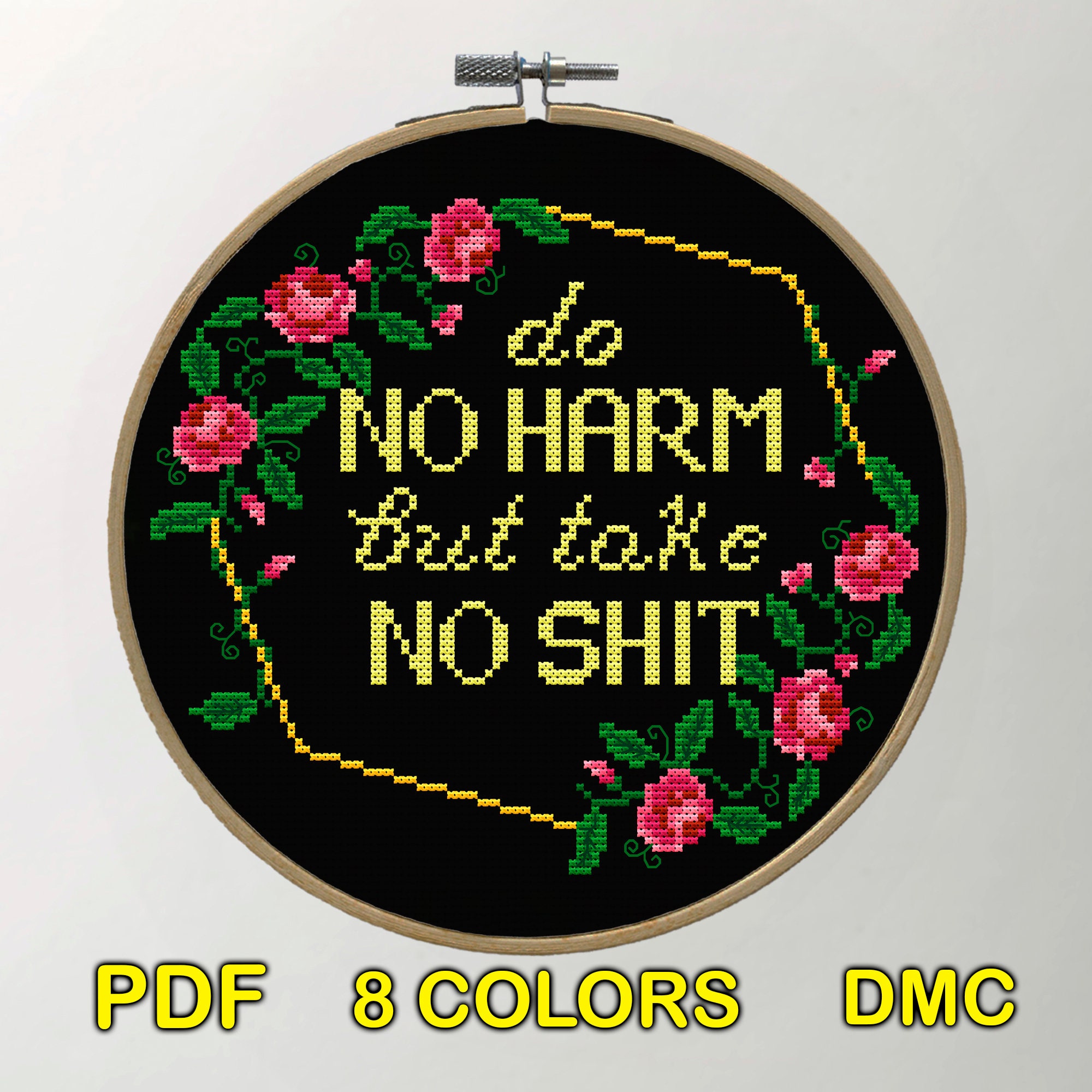 Floral Snarky Cross Stitch Pattern PDF Sarcastic Quotes Embroidery ...