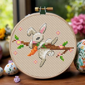 Easter Bunny Cross Stitch Pattern PDF, Cute Rabbit and Carrot Embroidery, Cottagecore Spring Decor for Easter Gifts