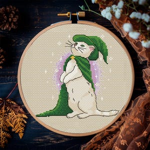 Magical Wizard Cat Cross Stitch Pattern PDF, Witch Embroidery Aesthetic, Magical Fantasy Needlepoint, Cute Cat Cross Stitch, Cat Lover Gift