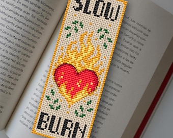 Romance Trope Bookmark Cross Stitch Pattern: Slow Burn Heart (PDF)