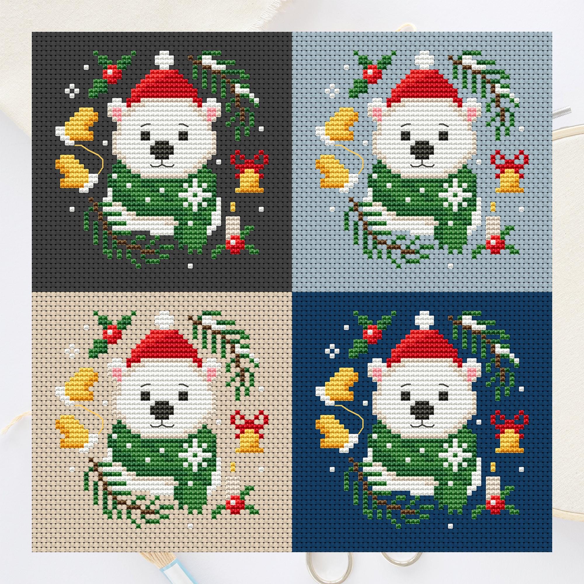 クリスマスベアのクロスステッチPDF、ホッキョクグマのミニ
