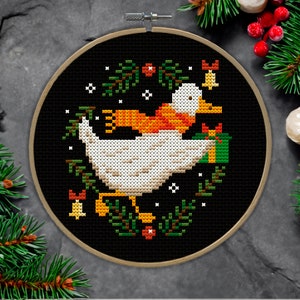 Christmas Goose Cross Stitch Pattern PDF, Silly Holiday Bird, Winter Mini Embroidery, Cozy Xmas Gift Stitch, Festive Goose Decor