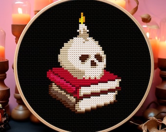Gothic witch skull cross stitch pattern PDF Small horror stitch Dark witchy cross stitch Goth decor