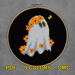 Flower Ghost Cross Stitch Pattern PDF Cute Ghost Embroidery Pattern ...