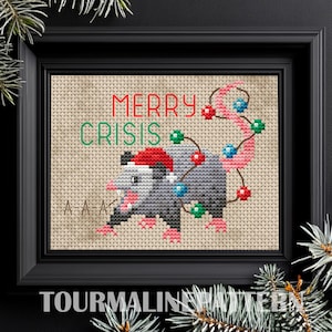 Christmas Possum Cross Stitch Pattern PDF, Screaming Possum Embroidery, Snarky Trash Panda Embroidery, Simple Holiday Sewing Pattern