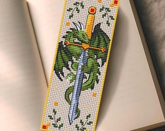 Dragon and Sword Cross Stitch Pattern PDF – Dark Fantasy Bookmark