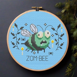 Zom Bee Cross Stitch Pattern PDF, Cottagecore Sewing Pattern, Creepy Cute Horror Cross Stitch, Dark Gothic Bee Embroidery, Spooky Bee Stitch