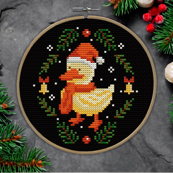 Christmas duck Cross stitch pattern PDF Duck embroidery design Bird cross stitch Xmas small cross stitch