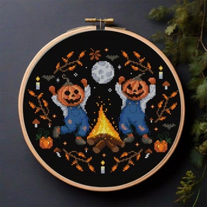 Spooky Pumpkin Cross Stitch Pattern: Witchy Autumn Party (PDF)