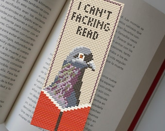Snarky pigeon Cross stitch bookmark pattern PDF Bird embroidery Funny cross stitch Simple cross stitch Cute bookmark Book lover gift