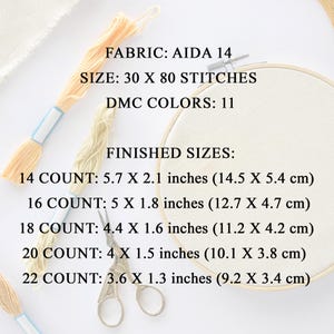 14 count: 5.7 x 2.1 inches (14.5 x 5.4 cm)