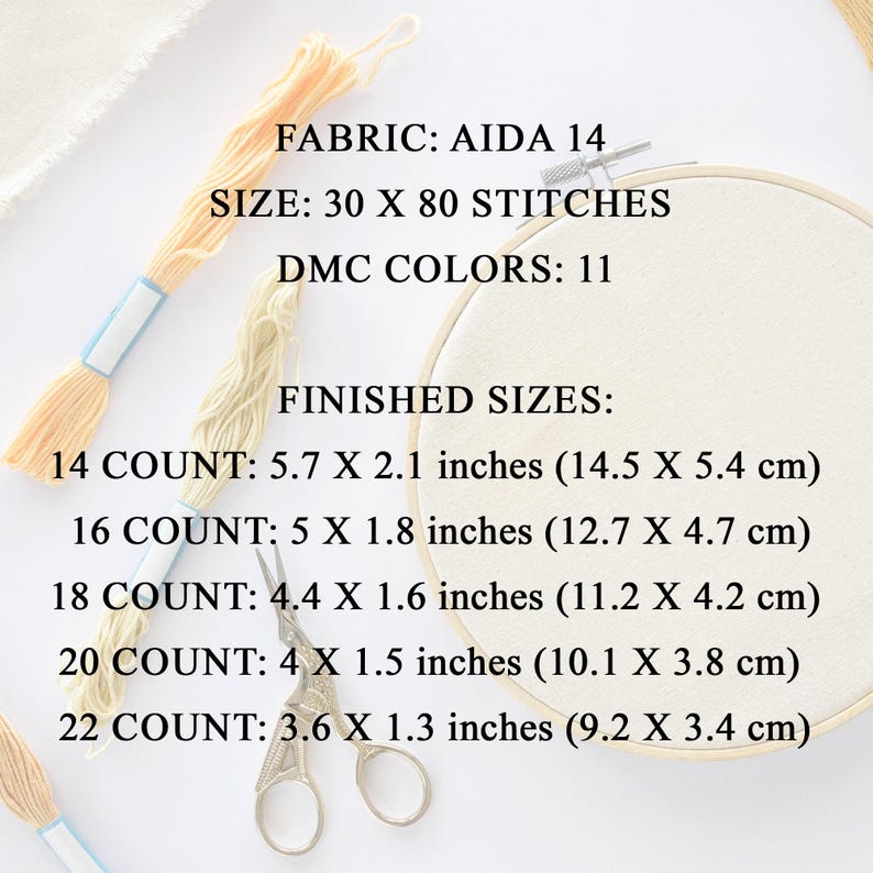 14 count: 5.7 x 2.1 inches (14.5 x 5.4 cm)