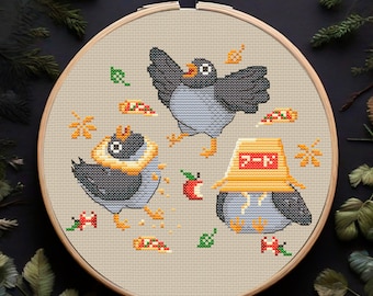 Silly Pigeons Cross Stitch Pattern PDF, Funny Bird Embroidery Design, Expressive and Adorable Bird Cross Stitch, Bird Lover Gift