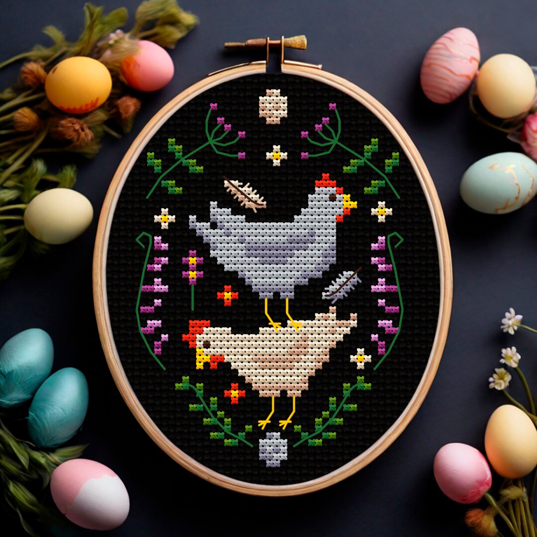 Easter Chicks Cross Stitch Pattern PDF Spring Floral Chicken