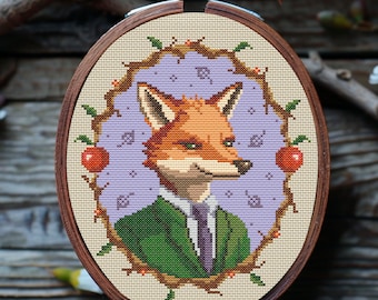 Mr. Sly Fox Cottagecore Kreuzstichmuster PDF Waldtiere Stickerei Fuchs Kreuzstich Witchy Kreuzstich Lustiges Kreuzstichmuster