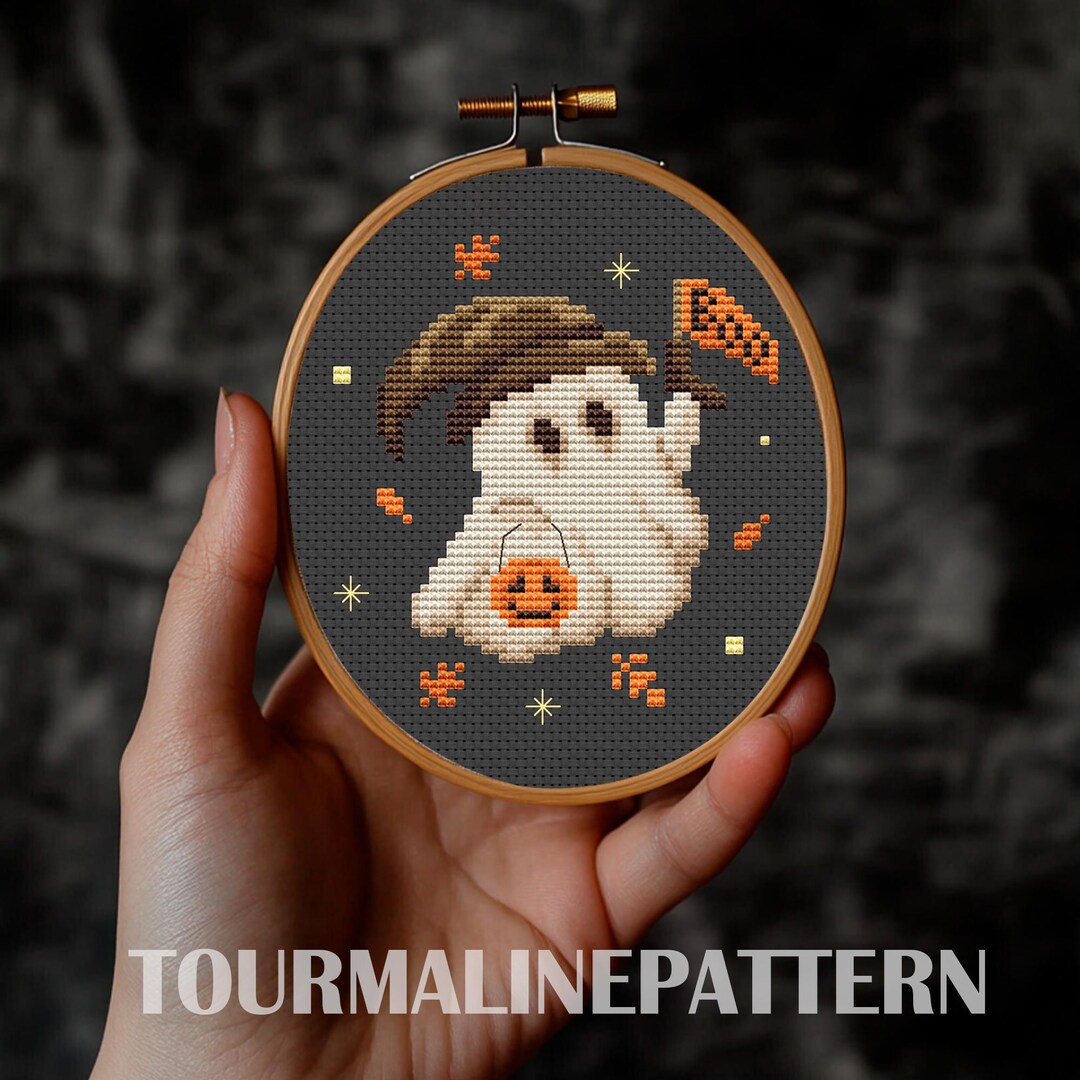 Witchy Ghost Cross Stitch Pattern PDF, Vintage Halloween Design, Cozy ...