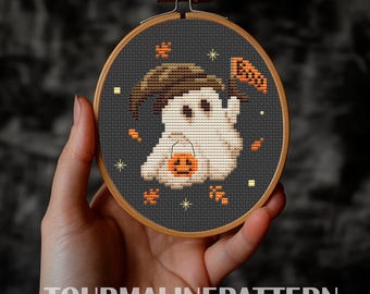 Witchy Ghost Cross Stitch Pattern PDF, Vintage Halloween Design, Cozy Cute Embroidery, Mini Gothic Cross Stitch, Small Autumn Design