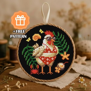 Beach Chicken PDF Cross Stitch Pattern, Funny DIY Wall Art for Summer Home Decor