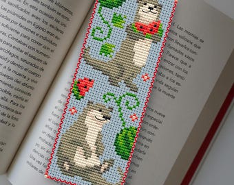 Bookmark Cross Stitch Pattern: Otter with Watermelon (PDF)