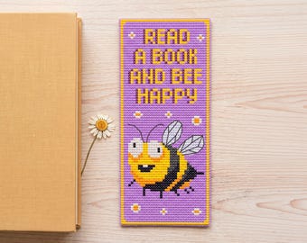 Bee Bookmark Cross Stitch Pattern PDF, Read A Book And Bee Happy Quote with Daisies, Reader Chart