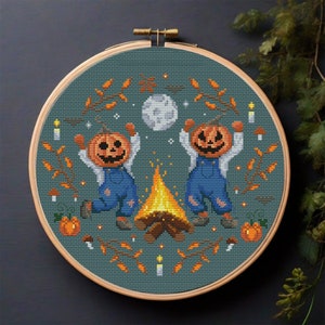 Funny Pumpkin Dance Cross Stitch Pattern: Spooky Fall (PDF)
