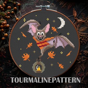 Funny Bat Cross Stitch Pattern PDF, Embroidery Design for Halloween Decor, Pumpkin Cross Stitch Patterns, Instant Download PDF