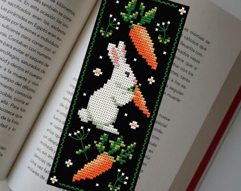 Garden Rabbit Cross Stitch Bookmark Pattern PDF, Handmade Bookmark with Bunny, Farmhouse Decor Cross Stitch, Aesthetic Bookmark