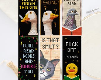 Snarky Cross Stitch Set PDF, Rude and Funny Embroidery for Book Lover, Mini Cross Stitch Patterns Bundle, Aesthetic Handmade Bookmarks