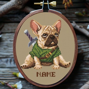 Patrón de punto de cruz de bulldog francés divertido, bordado de alfabeto personalizado, punto simple para amantes de los perros, diseño de punto de cruz mágico