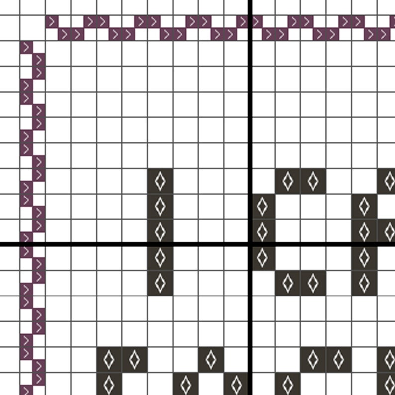 Puede incluir: Patr&oacute;n de punto de cruz en blanco y negro con un dise&ntilde;o geom&eacute;trico. El patr&oacute;n presenta una serie de diamantes y cuadrados.