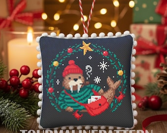 Funny Walrus Cross Stitch Pattern PDF, Arctic Postman Walrus With
