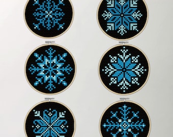 Cross stitch Christmas snowflake ornament pattern PDF Set of six mini ornaments  Christmas tree ornament DIY Snowflake embroidery
