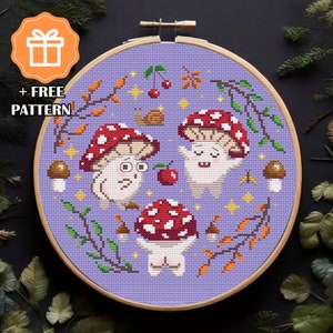 Whimsical Goblincore Forest Cross Stitch Pattern PDF, Funny Mushroom Design, Witchy Cross Stitch, Magic Mushroom Embroidery