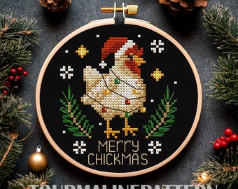 Holiday Chicken Cross Stitch Pattern PDF, Funny Rooster Embroidery, Mini Chicken Ornament, Cottagecore Decor for Tree, Holiday Needlepoint