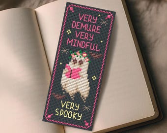 Demure Ghost Bookmark Pattern PDF, Bookish Cross Stitch for Reader, Spooky Autumn Embroidery
