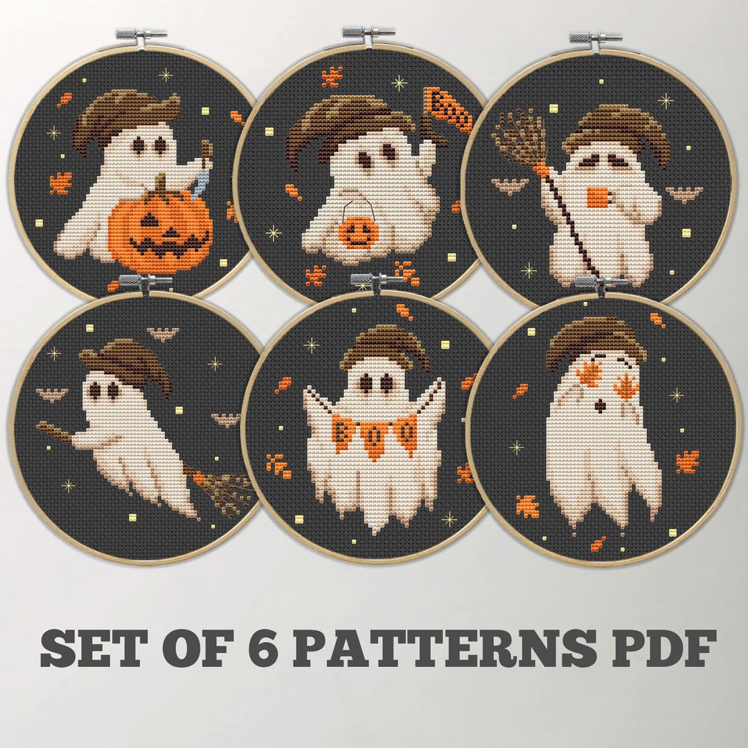 Ghost Stitching Pattern 6 Ghost PDF Cross Stitch Pattern Set, Halloween Bundle - Etsy