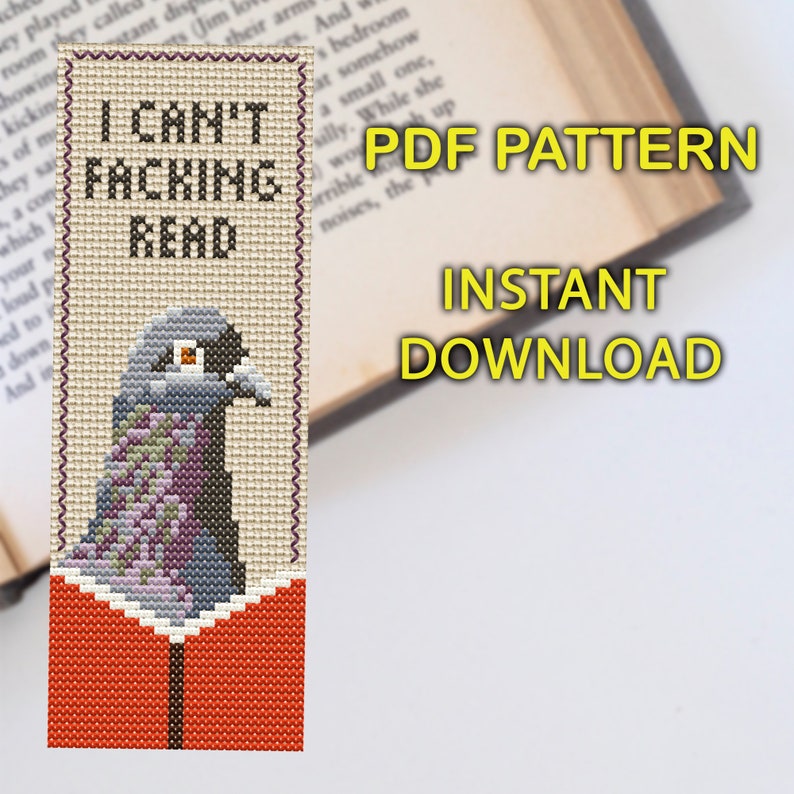 Patrón de marcapáginas de punto de cruz de paloma sarcástica en PDF Bordado de pájaro Punto de cruz divertido Punto de cruz sencillo Marcapáginas bonito Regalo para amantes de los libros imagen 7