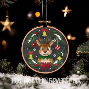 Christmas Reindeer Cross Stitch Pattern PDF, Cute Deer Ornament, Mini Holiday Needlepoint with Color Chart, Mini Christmas Tree Decor