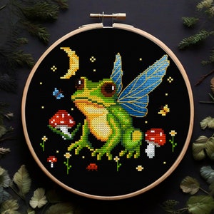 Magic frog Funny cross stitch pattern PDF, Mushroom embroidery, Cottagecore frog embroidery, Witchy cross stitch, Goblincore, Toad
