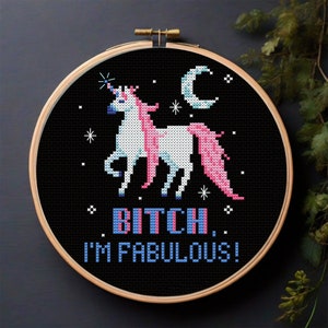 Unicorn Cross Stitch Pattern PDF, Funny Fantasy Embroidery for Adults