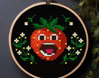 Summer Cross Stitch Pattern PDF, Cute Strawberry Embroidery, Easy Summer Embroidery, Cottagecore Farmhouse Decor, Floral Strawberry
