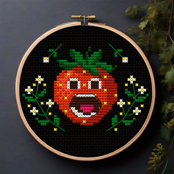 Funny strawberry Cottagecore cross stitch pattern PDF Nature cross stitch Creepy cute horror Small cross stitch Summer embroidery