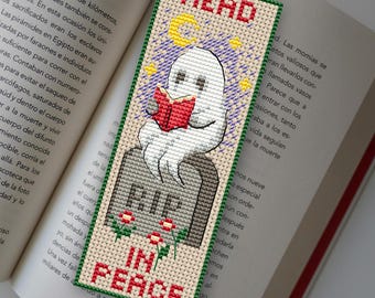 Ghost Bookmark Cross Stitch Pattern – Read in Peace Mini Design (PDF)