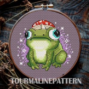 Magical Silly Frog Cross Stitch Pattern PDF, Funny Cross Stitch, Mushroom Embroidery, Witchy Cross Stitch, Dark Forest Embroidery, Toad