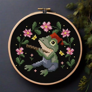 Cottagecore Frog Cross Stitch Pattern PDF, Funny Frog Cross Stitch, Dark Fantasy Forest Embroidery, Mushroom, Toad, and Witchy Wonders