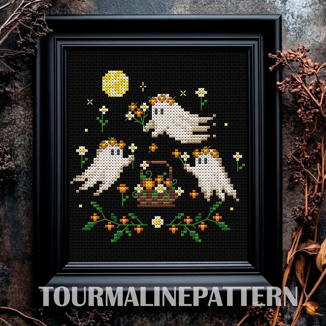 Creepy Cute Ghostly Floral Cross Stitch PDF, Halloween Ghost Embroidery ...