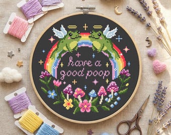 Have a Good Poop PDF Cross Stitch Pattern, Funny Bathroom Wall Art and Snarky Decor