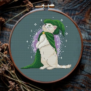 Magical Wizard Cat Cross Stitch Pattern PDF, Witchy Cross Stitch, Witchy Halloween Design, Funny Cat Embroidery Pattern, Creepy Cute Horror