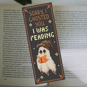 Patrón de punto de cruz en PDF para marcapáginas de fantasmas, diseño de fantasma adorable, marcapáginas estético hecho a mano, patrón de fantasma bordado, punto de cruz oscuro